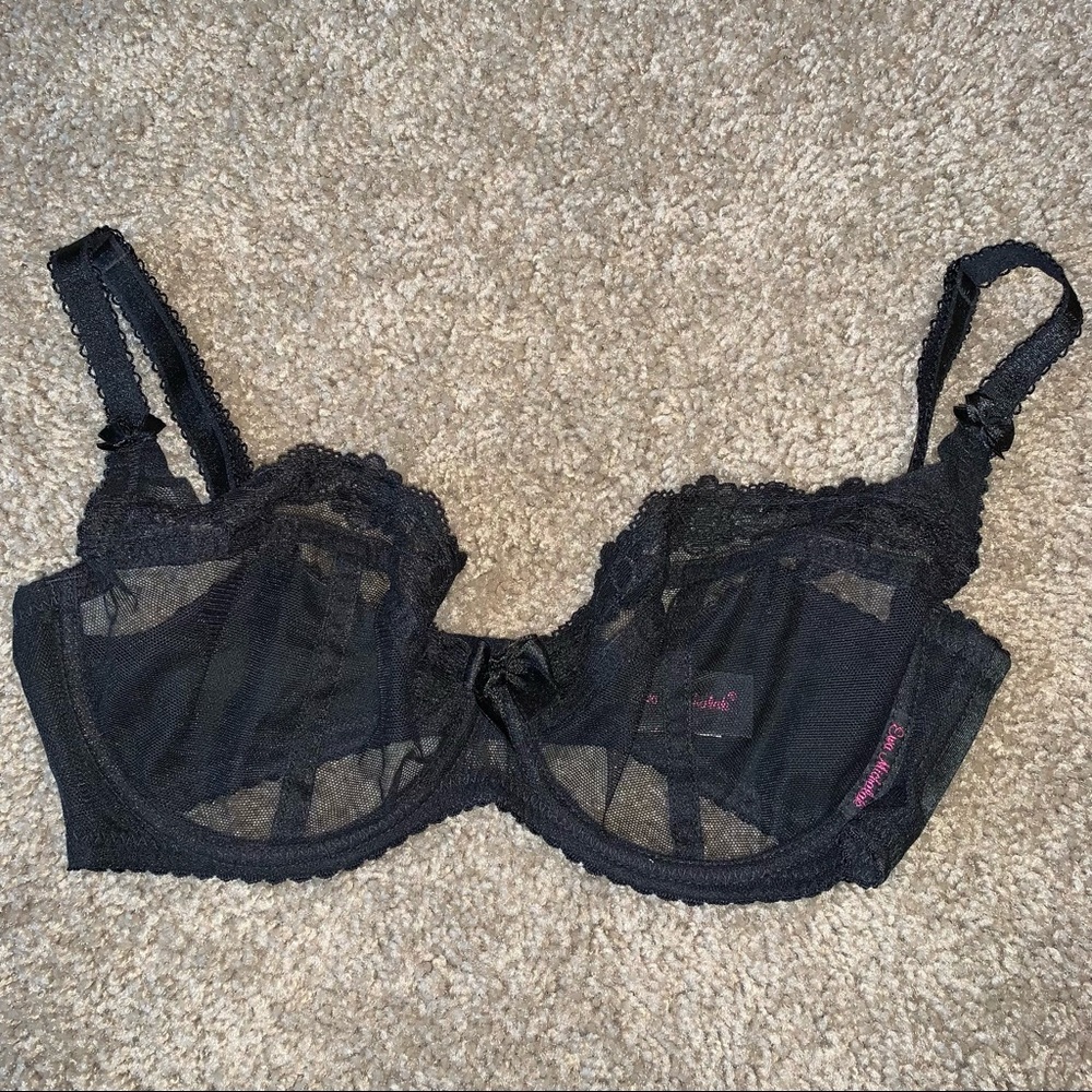 Ewa Michalak Polish Bra 70E. SM Style: Sheer Black Mesh Unlined Lace Bra